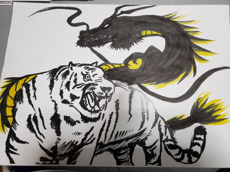 白虎と黒龍の風水画の画像
